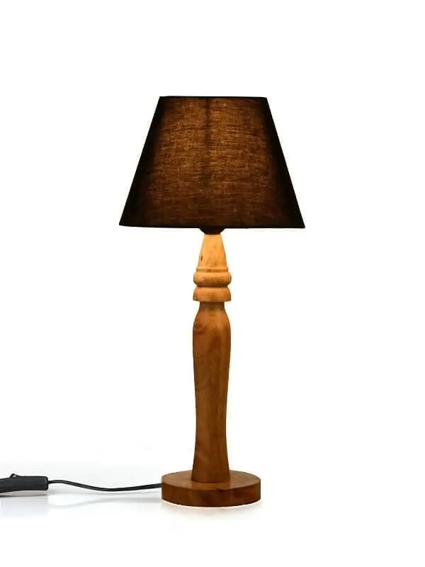 Green Girgit Round Brown Lamp With Taper Black Cotton Shade