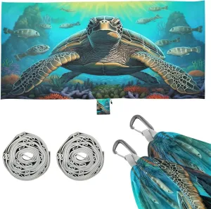 Green Sea Turtle Camping Hammock, Single Portable Hammocks with Tree Straps & Attached Carry Bag, 330Lbs Capacity Perfect for Outside Indoor Hiking Beach Backpack Travel