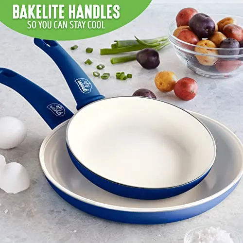GreenLife Soft Grip Healthy Ceramic Nonstick 7" and 10" Frying Pan Set, Non Toxic PFAS & PFOA-Free, Dishwasher Safe, Egg Omelet Skillet, Cookware for Easy Cooking, Kitchen Essentials, Turquoise