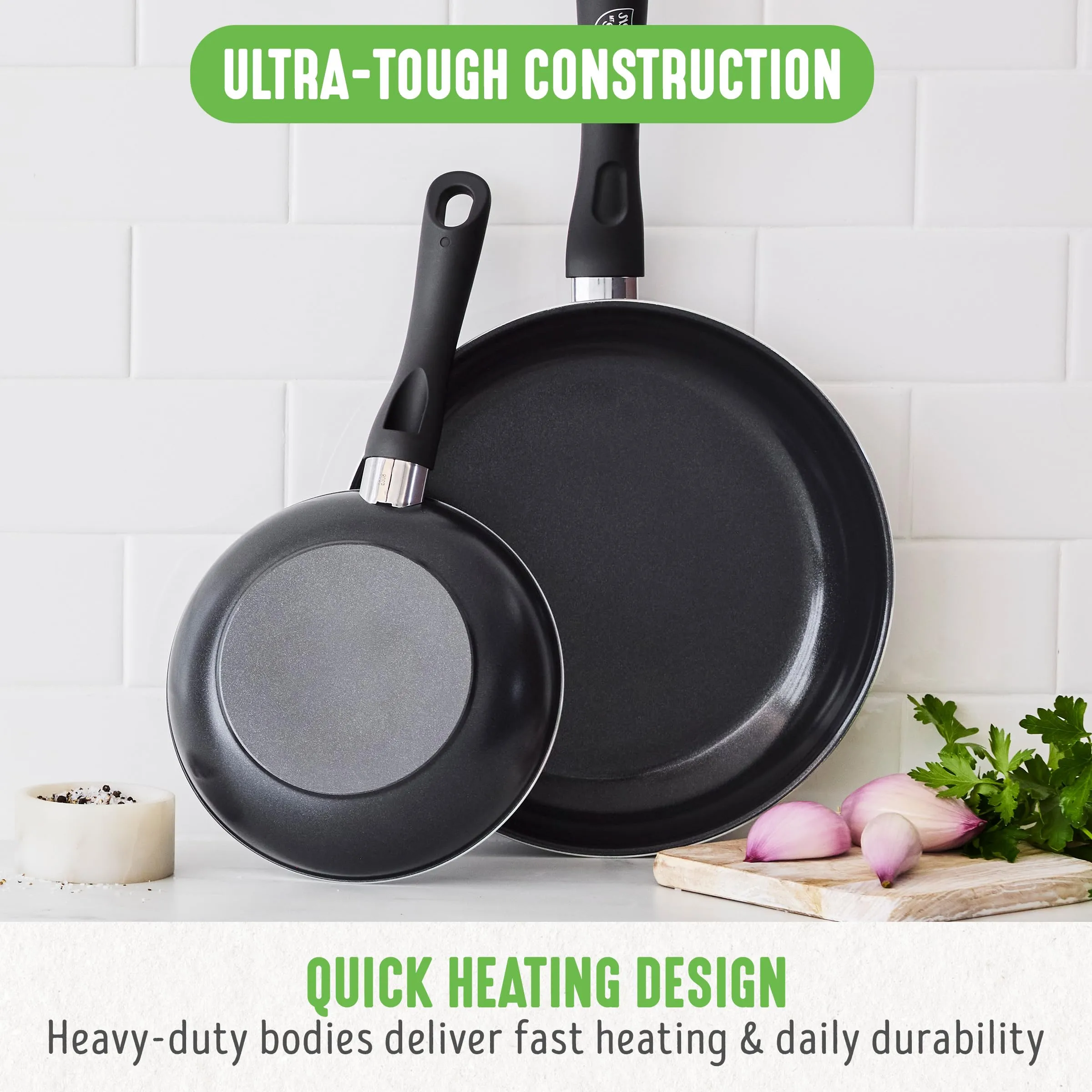 GreenLife Soft Grip Healthy Ceramic Nonstick 7" and 10" Frying Pan Set, Non Toxic PFAS & PFOA-Free, Dishwasher Safe, Egg Omelet Skillet, Cookware for Easy Cooking, Kitchen Essentials, Turquoise