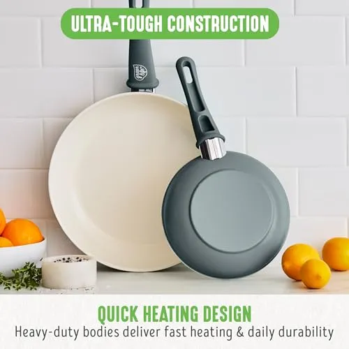 GreenLife Soft Grip Healthy Ceramic Nonstick 7" and 10" Frying Pan Set, Non Toxic PFAS & PFOA-Free, Dishwasher Safe, Egg Omelet Skillet, Cookware for Easy Cooking, Kitchen Essentials, Turquoise
