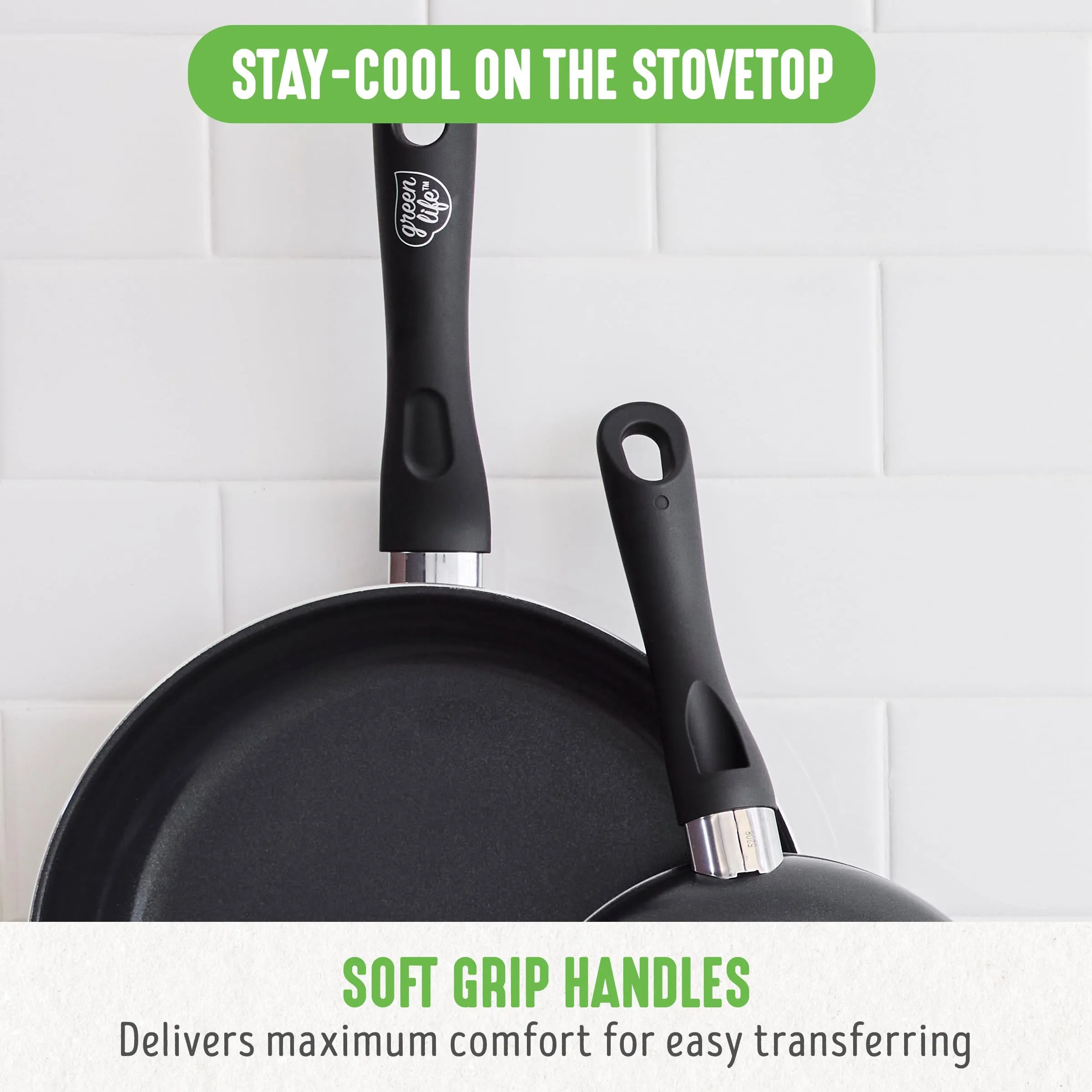 GreenLife Soft Grip Healthy Ceramic Nonstick 7" and 10" Frying Pan Set, Non Toxic PFAS & PFOA-Free, Dishwasher Safe, Egg Omelet Skillet, Cookware for Easy Cooking, Kitchen Essentials, Turquoise
