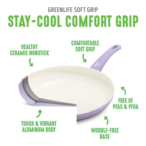 GreenLife Soft Grip Healthy Ceramic Nonstick 7" and 10" Frying Pan Set, Non Toxic PFAS & PFOA-Free, Dishwasher Safe, Egg Omelet Skillet, Cookware for Easy Cooking, Kitchen Essentials, Turquoise