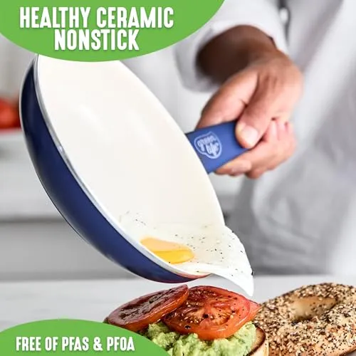 GreenLife Soft Grip Healthy Ceramic Nonstick 7" and 10" Frying Pan Set, Non Toxic PFAS & PFOA-Free, Dishwasher Safe, Egg Omelet Skillet, Cookware for Easy Cooking, Kitchen Essentials, Turquoise
