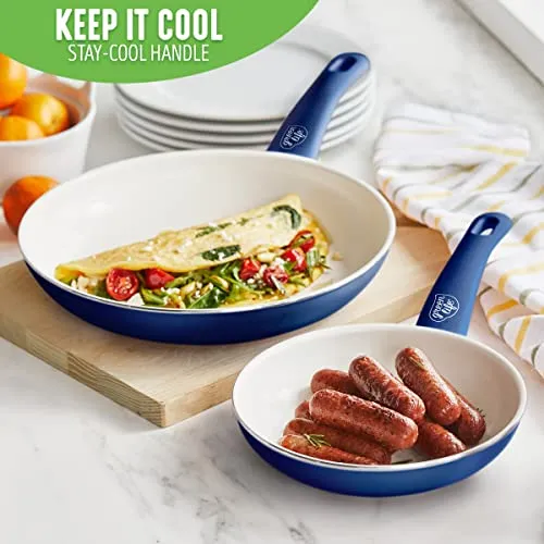 GreenLife Soft Grip Healthy Ceramic Nonstick 7" and 10" Frying Pan Set, Non Toxic PFAS & PFOA-Free, Dishwasher Safe, Egg Omelet Skillet, Cookware for Easy Cooking, Kitchen Essentials, Turquoise
