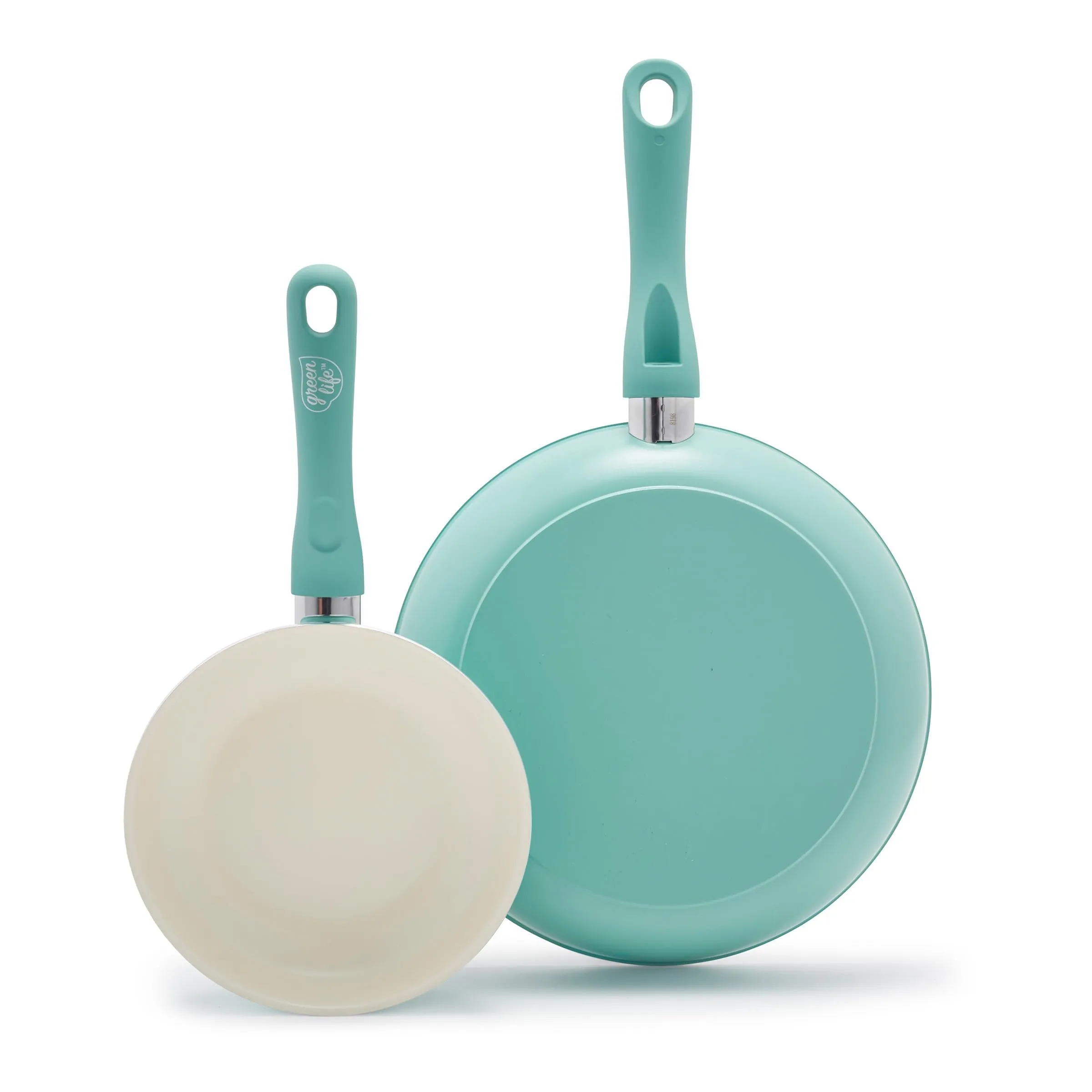GreenLife Soft Grip Healthy Ceramic Nonstick 7" and 10" Frying Pan Set, Non Toxic PFAS & PFOA-Free, Dishwasher Safe, Egg Omelet Skillet, Cookware for Easy Cooking, Kitchen Essentials, Turquoise