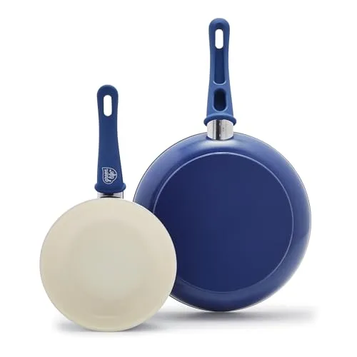GreenLife Soft Grip Healthy Ceramic Nonstick 7" and 10" Frying Pan Set, Non Toxic PFAS & PFOA-Free, Dishwasher Safe, Egg Omelet Skillet, Cookware for Easy Cooking, Kitchen Essentials, Turquoise