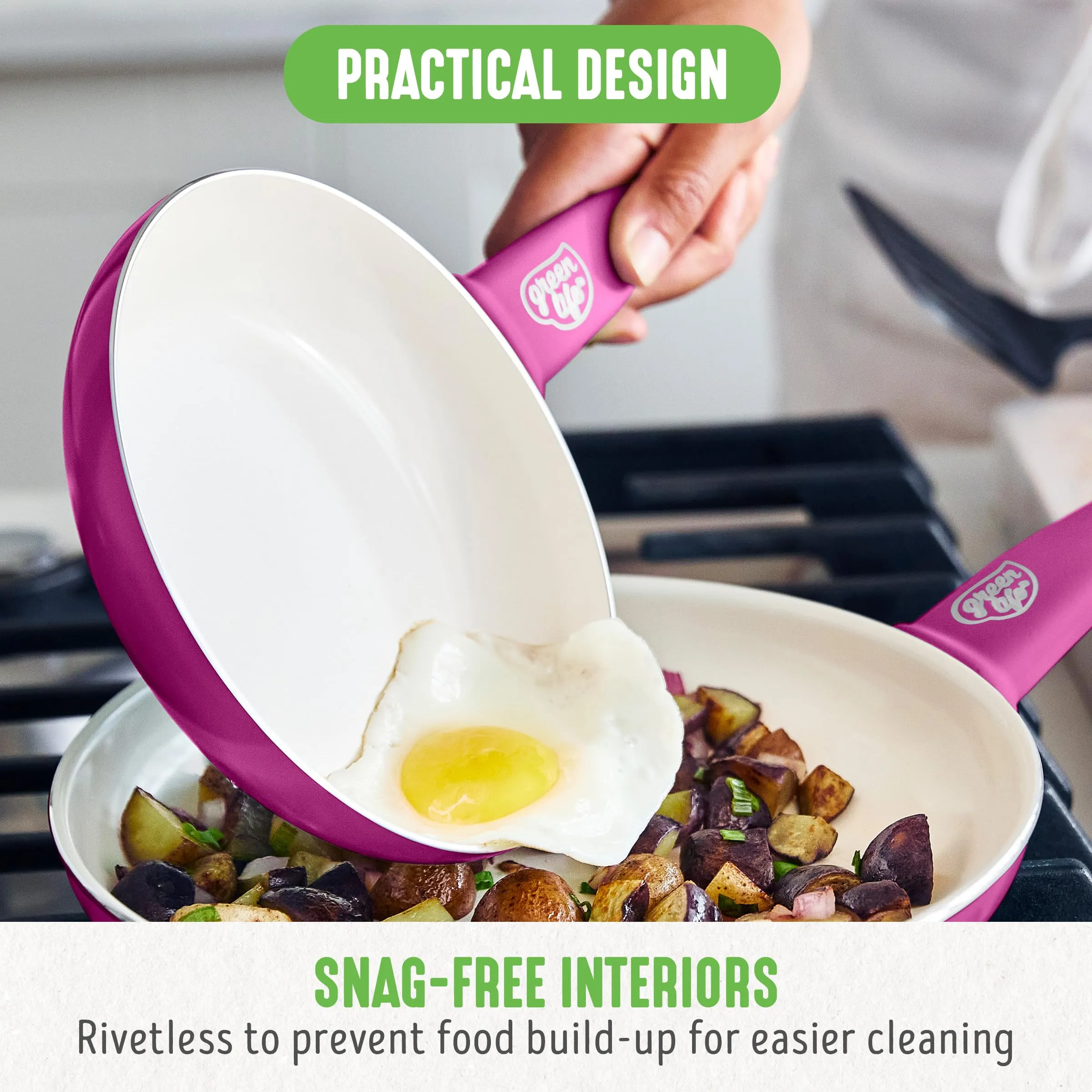 GreenLife Soft Grip Healthy Ceramic Nonstick 7" and 10" Frying Pan Set, Non Toxic PFAS & PFOA-Free, Dishwasher Safe, Egg Omelet Skillet, Cookware for Easy Cooking, Kitchen Essentials, Turquoise