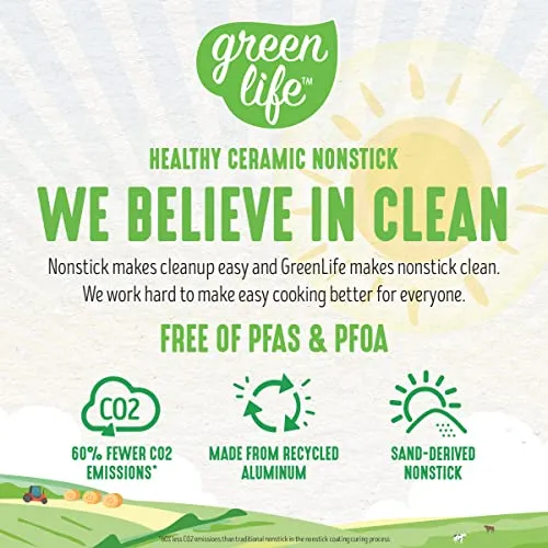 GreenLife Soft Grip Healthy Ceramic Nonstick 7" and 10" Frying Pan Set, Non Toxic PFAS & PFOA-Free, Dishwasher Safe, Egg Omelet Skillet, Cookware for Easy Cooking, Kitchen Essentials, Turquoise