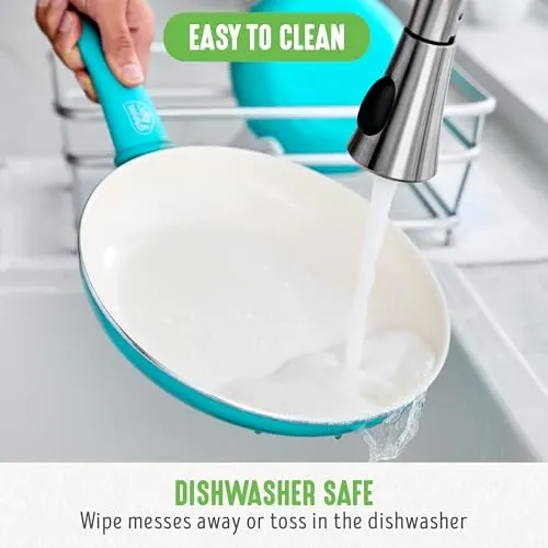 GreenLife Soft Grip Healthy Ceramic Nonstick 7" and 10" Frying Pan Set, Non Toxic PFAS & PFOA-Free, Dishwasher Safe, Egg Omelet Skillet, Cookware for Easy Cooking, Kitchen Essentials, Turquoise