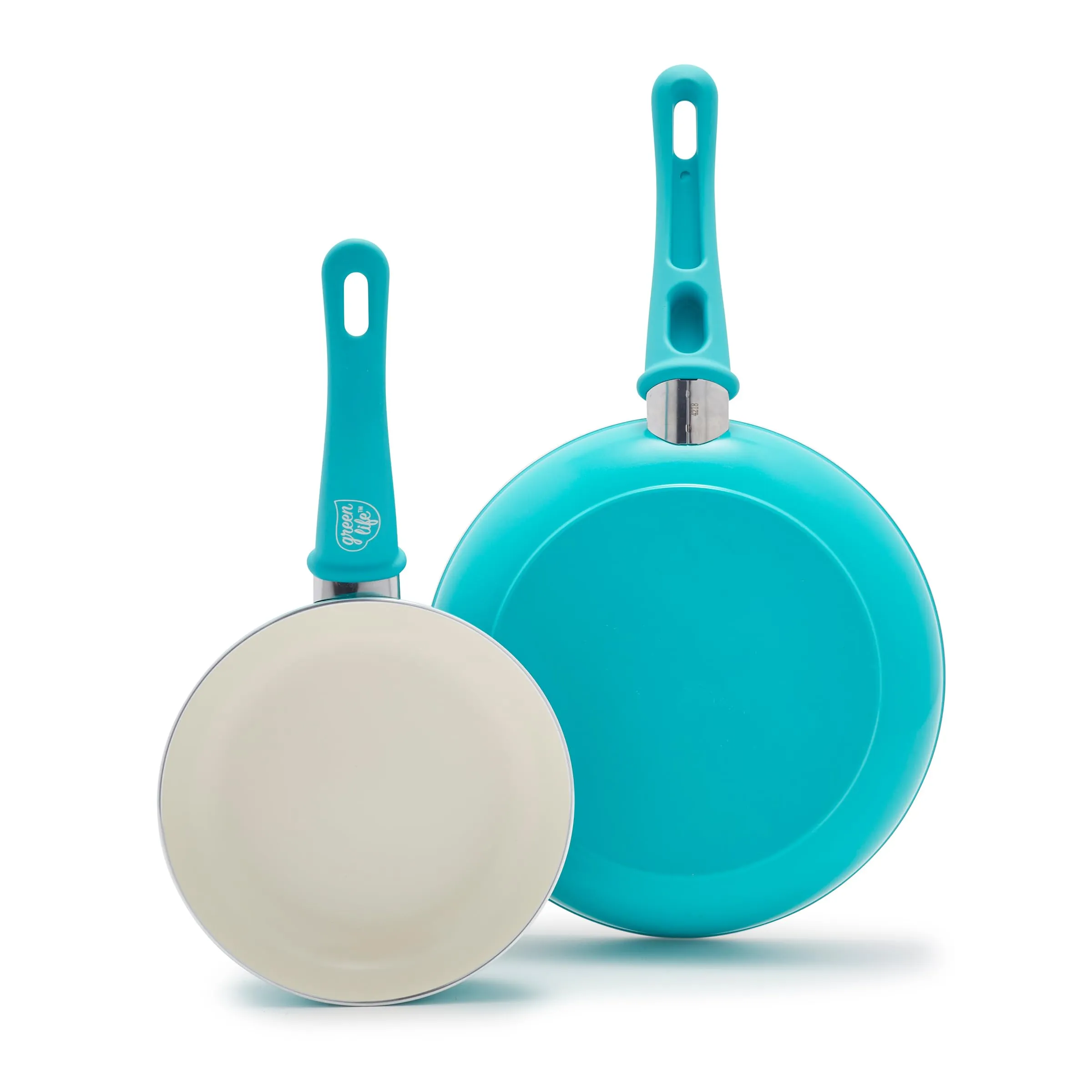 GreenLife Soft Grip Healthy Ceramic Nonstick 7" and 10" Frying Pan Set, Non Toxic PFAS & PFOA-Free, Dishwasher Safe, Egg Omelet Skillet, Cookware for Easy Cooking, Kitchen Essentials, Turquoise