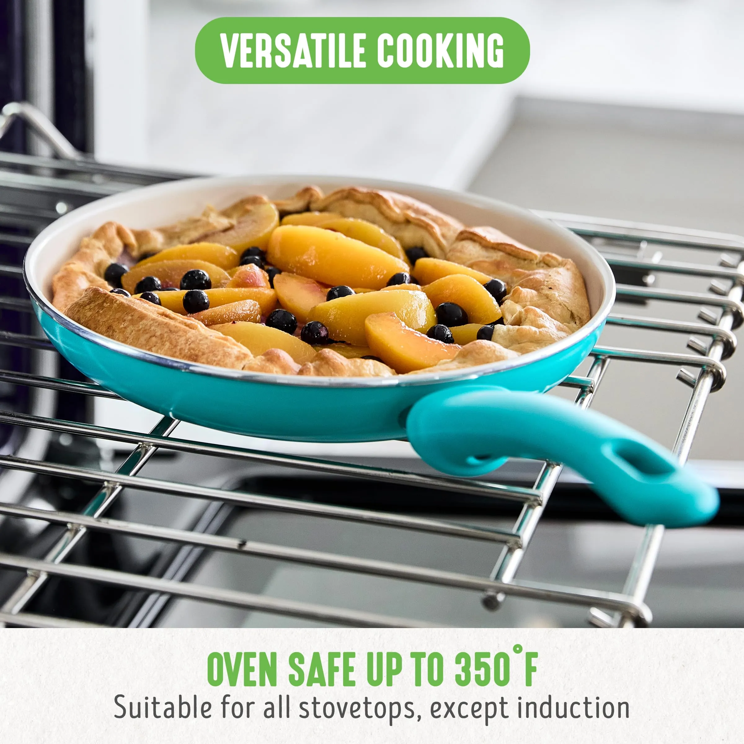 GreenLife Soft Grip Healthy Ceramic Nonstick 7" and 10" Frying Pan Set, Non Toxic PFAS & PFOA-Free, Dishwasher Safe, Egg Omelet Skillet, Cookware for Easy Cooking, Kitchen Essentials, Turquoise