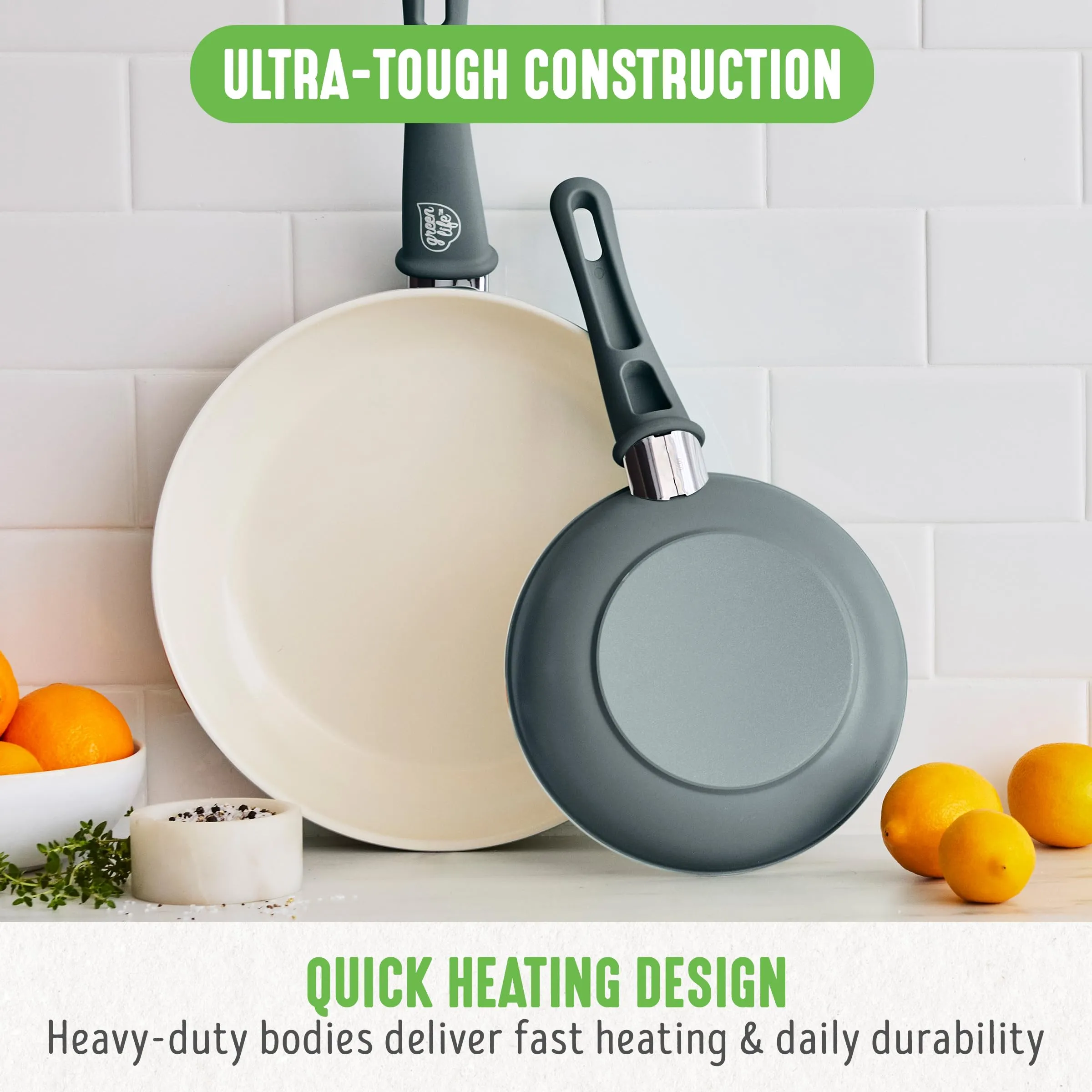 GreenLife Soft Grip Healthy Ceramic Nonstick 7" and 10" Frying Pan Set, Non Toxic PFAS & PFOA-Free, Dishwasher Safe, Egg Omelet Skillet, Cookware for Easy Cooking, Kitchen Essentials, Turquoise