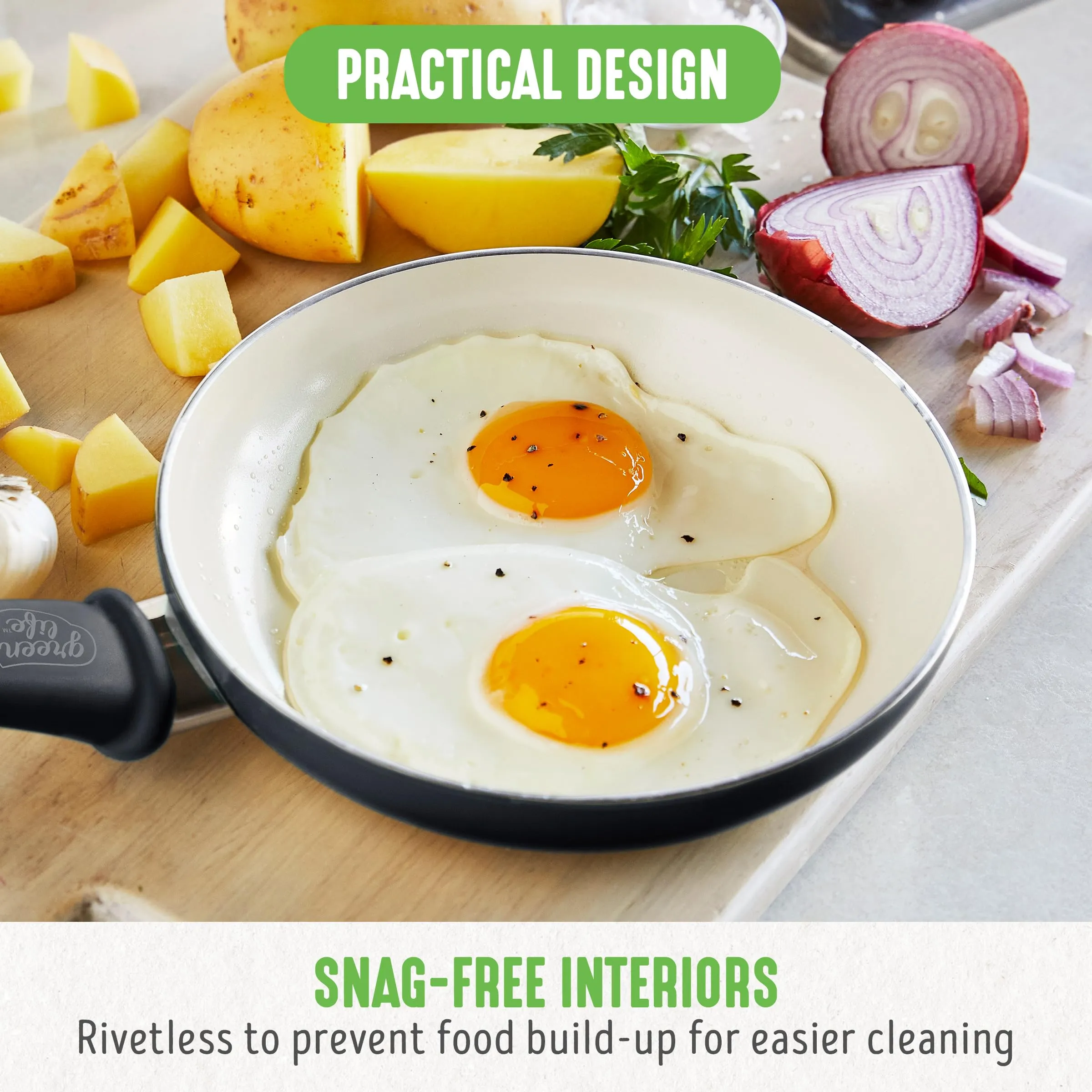 GreenLife Soft Grip Healthy Ceramic Nonstick 7" and 10" Frying Pan Set, Non Toxic PFAS & PFOA-Free, Dishwasher Safe, Egg Omelet Skillet, Cookware for Easy Cooking, Kitchen Essentials, Turquoise