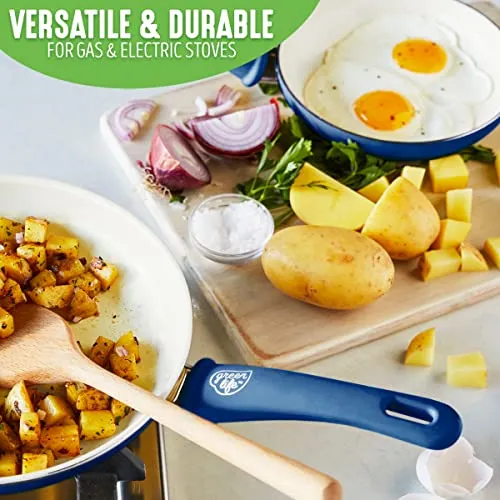 GreenLife Soft Grip Healthy Ceramic Nonstick 7" and 10" Frying Pan Set, Non Toxic PFAS & PFOA-Free, Dishwasher Safe, Egg Omelet Skillet, Cookware for Easy Cooking, Kitchen Essentials, Turquoise