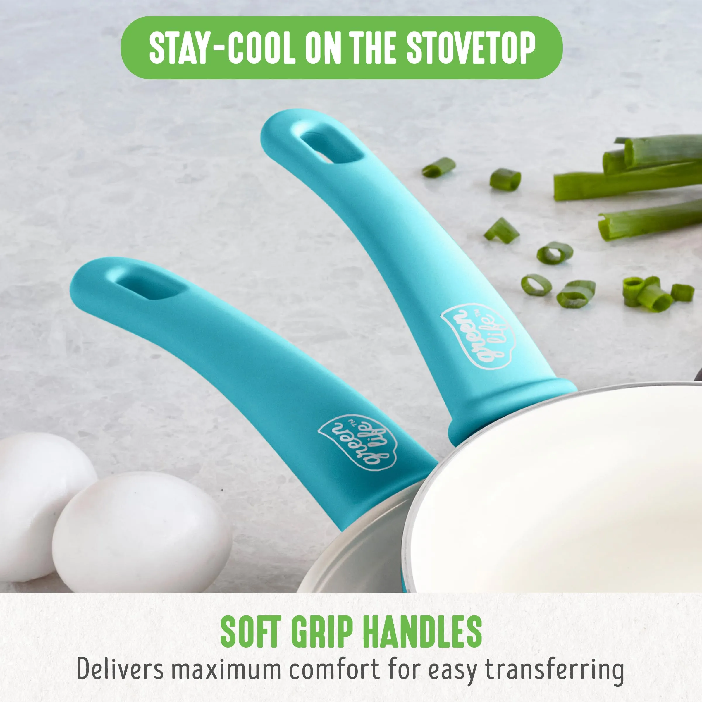 GreenLife Soft Grip Healthy Ceramic Nonstick 7" and 10" Frying Pan Set, Non Toxic PFAS & PFOA-Free, Dishwasher Safe, Egg Omelet Skillet, Cookware for Easy Cooking, Kitchen Essentials, Turquoise