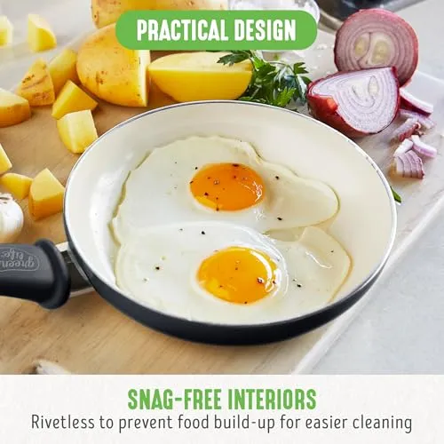GreenLife Soft Grip Healthy Ceramic Nonstick 7" and 10" Frying Pan Set, Non Toxic PFAS & PFOA-Free, Dishwasher Safe, Egg Omelet Skillet, Cookware for Easy Cooking, Kitchen Essentials, Turquoise