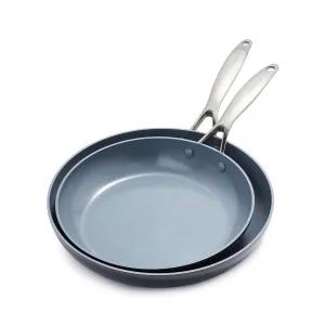 GreenPan Valencia Pro Hard Anodized Healthy Ceramic Nonstick 10" and 12" Frying Pan Skillet Set, PFAS-Free, Induction, Dishwasher Safe, Oven Safe, Gray