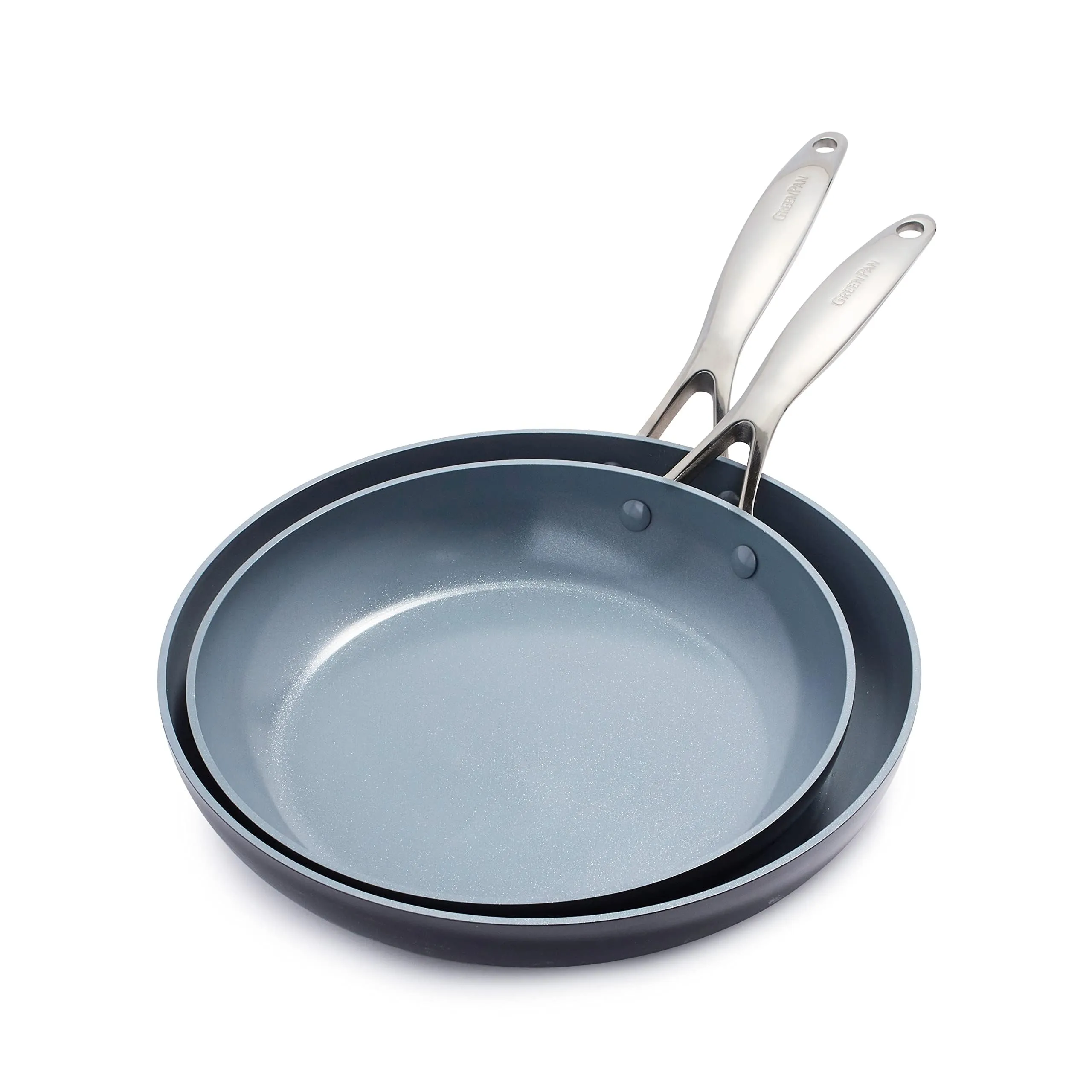 GreenPan Valencia Pro Hard Anodized Healthy Ceramic Nonstick 10" and 12" Frying Pan Skillet Set, PFAS-Free, Induction, Dishwasher Safe, Oven Safe, Gray