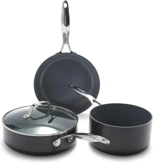 Greenpan Valencia Pro Healthy Ceramic Nonstick Cookware Pots and Pans Set, Grey (4 Pieces)