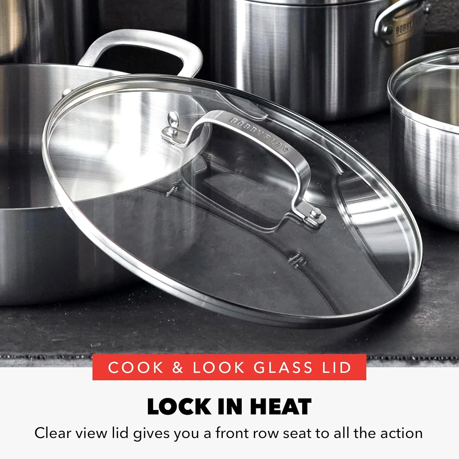 GreenPan x Bobby Flay Tri-Ply Stainless Steel Cookware Set,10 Piece Pots & Pans, Multiclad, Induction Compatible, Oven & Broiler Safe to 400°F, Heat Responsive Core, Dishwasher Safe, Glass Lids