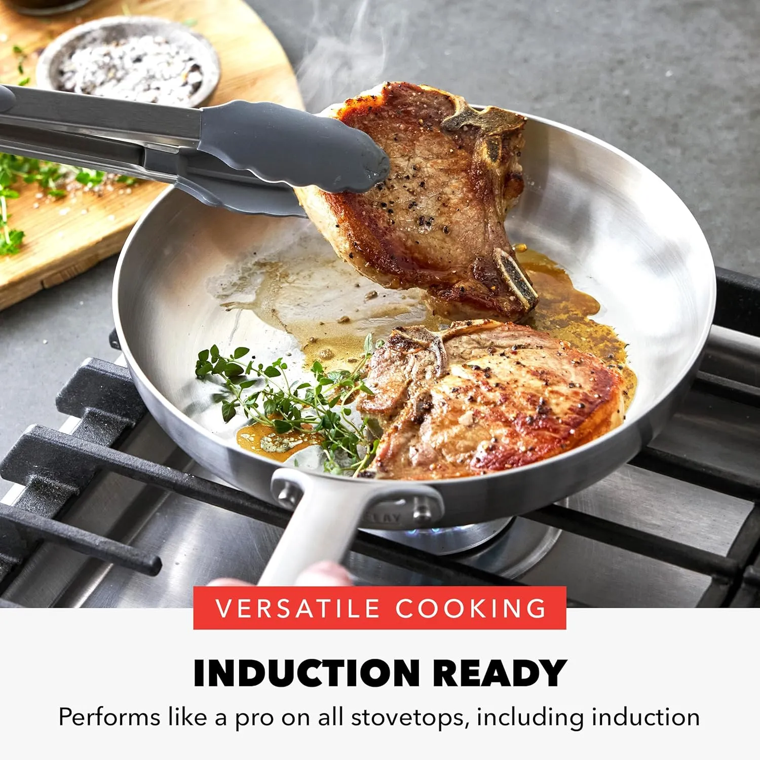 GreenPan x Bobby Flay Tri-Ply Stainless Steel Cookware Set,10 Piece Pots & Pans, Multiclad, Induction Compatible, Oven & Broiler Safe to 400°F, Heat Responsive Core, Dishwasher Safe, Glass Lids