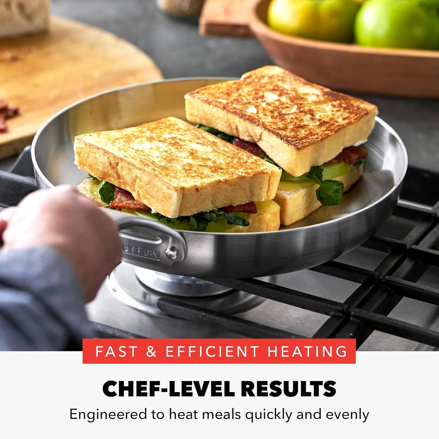 GreenPan x Bobby Flay Tri-Ply Stainless Steel Cookware Set,10 Piece Pots & Pans, Multiclad, Induction Compatible, Oven & Broiler Safe to 400°F, Heat Responsive Core, Dishwasher Safe, Glass Lids