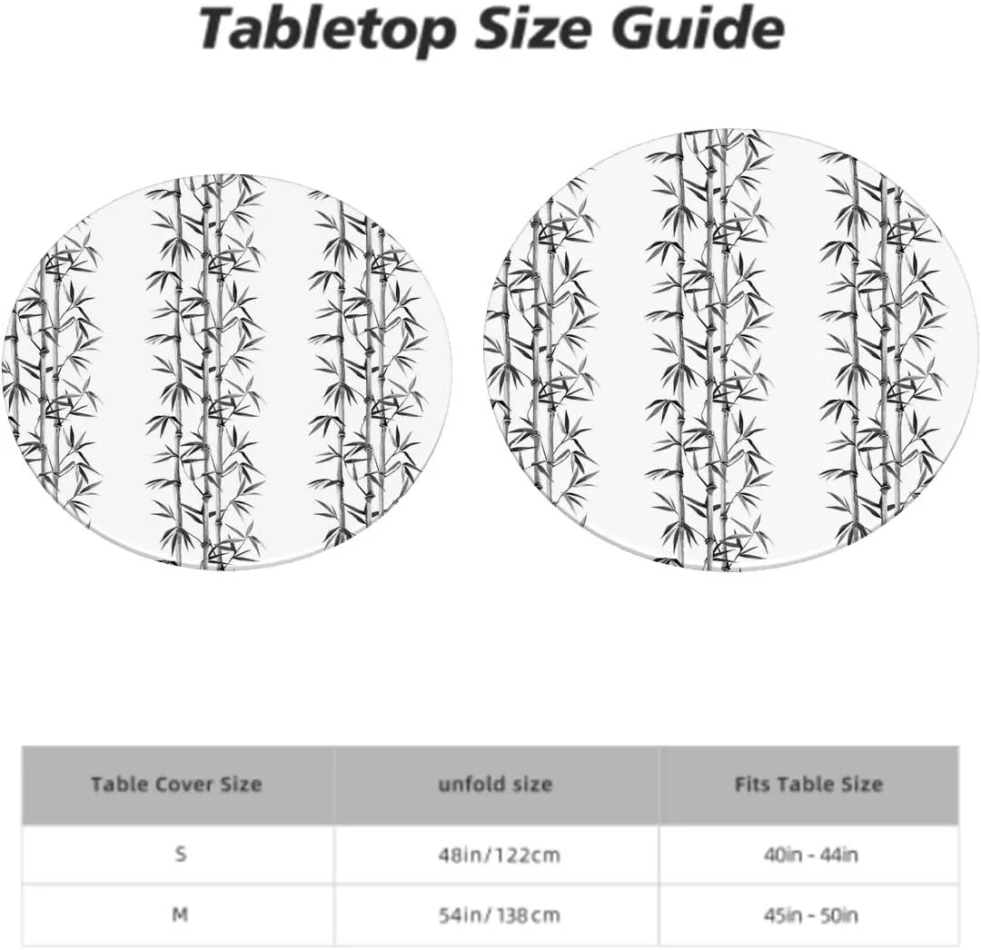 Grey Charcoal Waterproof Wipeable Table Cover Bamboo Tree Clear Simple Background Elastic Table Cloth Waterproof Oil-Proof Table Cover Bamboo Fits up 45"-50" Diameter Tables