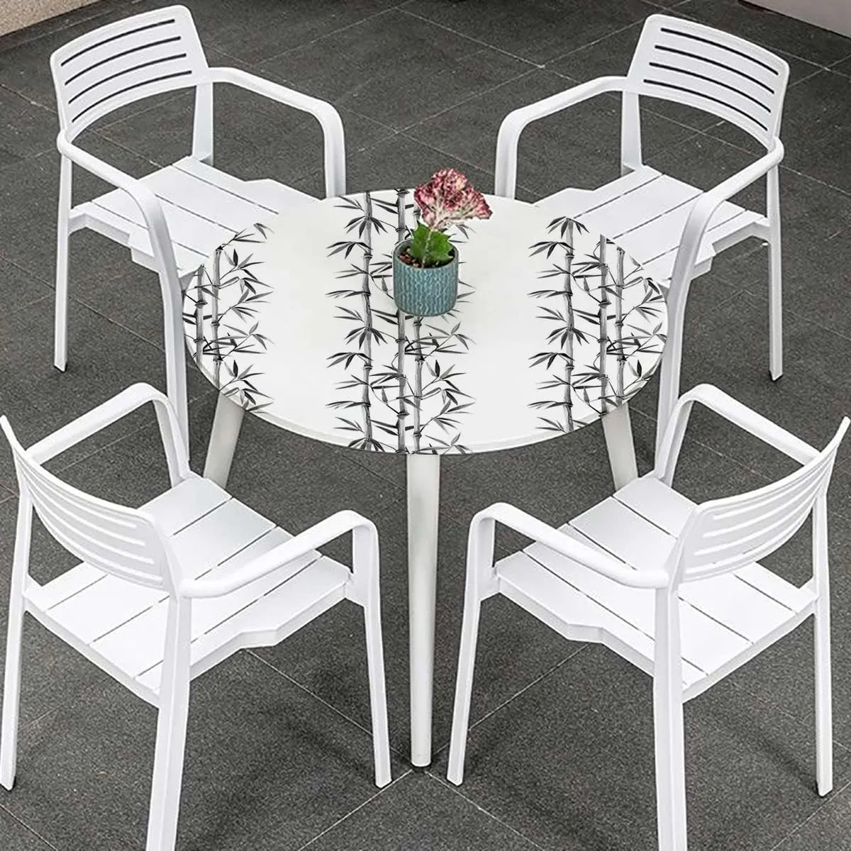 Grey Charcoal Waterproof Wipeable Table Cover Bamboo Tree Clear Simple Background Elastic Table Cloth Waterproof Oil-Proof Table Cover Bamboo Fits up 45"-50" Diameter Tables