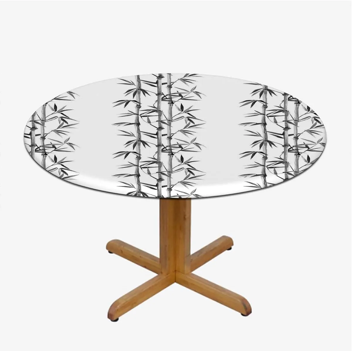 Grey Charcoal Waterproof Wipeable Table Cover Bamboo Tree Clear Simple Background Elastic Table Cloth Waterproof Oil-Proof Table Cover Bamboo Fits up 45"-50" Diameter Tables