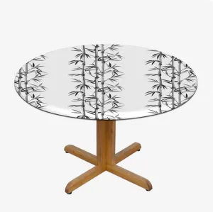Grey Charcoal Waterproof Wipeable Table Cover Bamboo Tree Clear Simple Background Elastic Table Cloth Waterproof Oil-Proof Table Cover Bamboo Fits up 45"-50" Diameter Tables