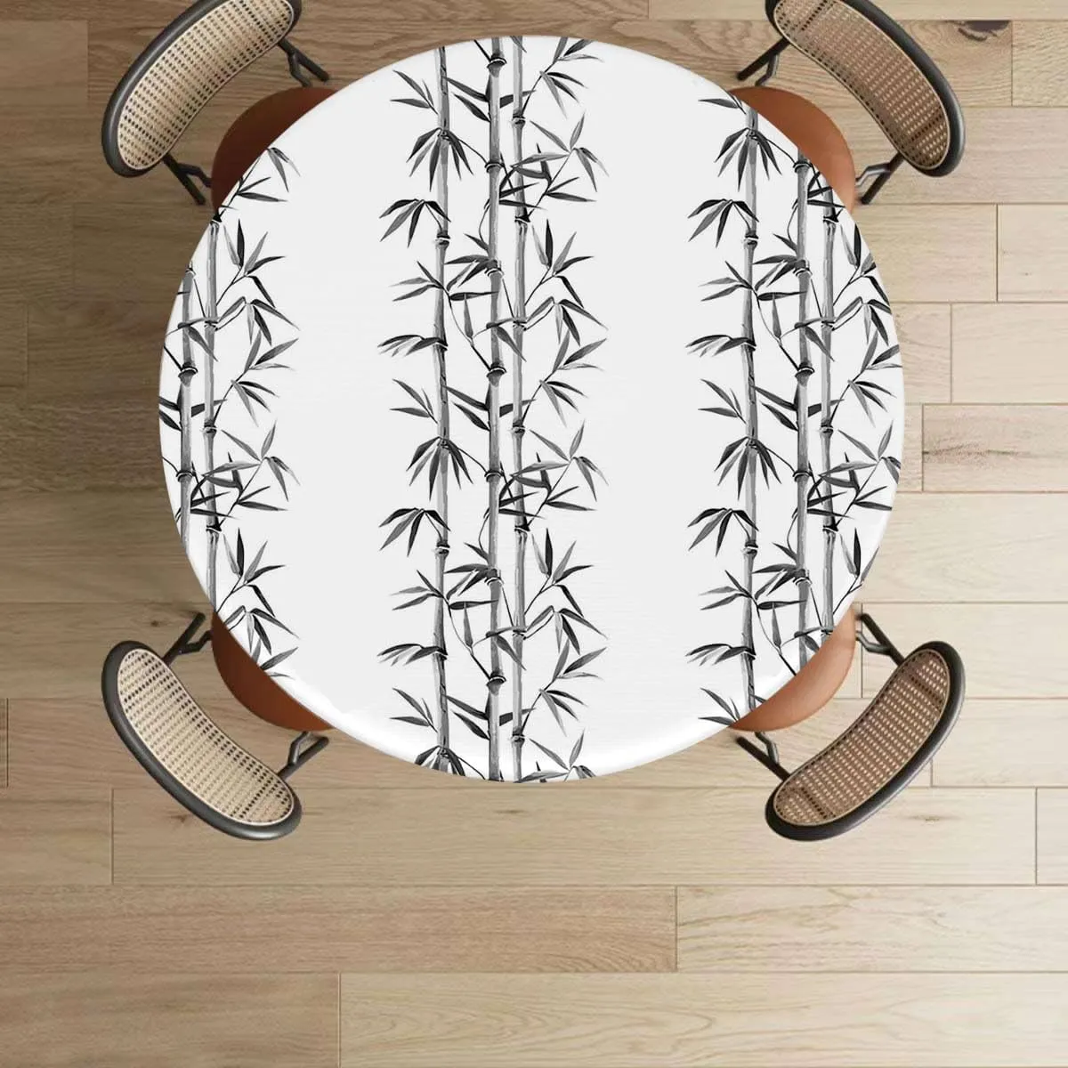 Grey Charcoal Waterproof Wipeable Table Cover Bamboo Tree Clear Simple Background Elastic Table Cloth Waterproof Oil-Proof Table Cover Bamboo Fits up 45"-50" Diameter Tables