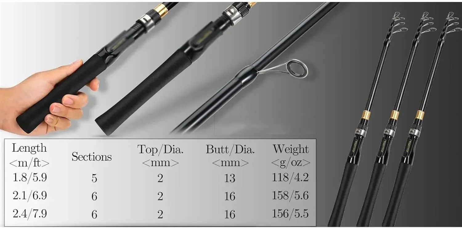 GRFIT Fishing Rod Portable Telescopic Rod 1.8M/2.1M/2.4M Ultralight Carbon Fiber Fishing Rod Fishing Rod with Lure Fishing Tackle Portable Fishing Rod