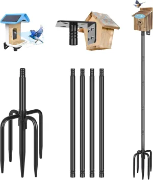 Gtongoko Smart Bird Feeder Pole 79 Inch Bluebird House Pole for Outdoors Weather Station Heavy Duty Metal Mounting Kit Adjustable Bird Feeder Stand Black