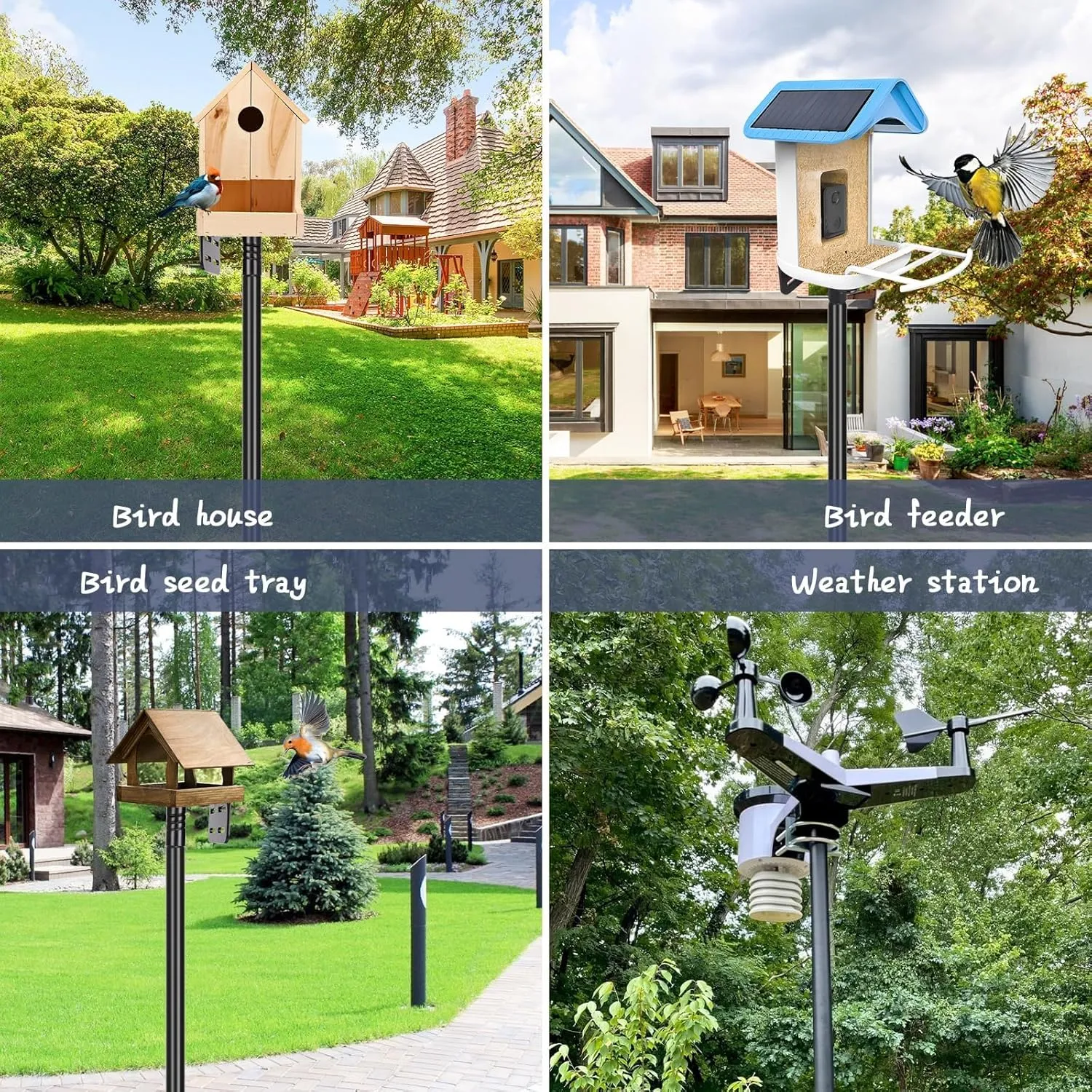 Gtongoko Smart Bird Feeder Pole 79 Inch Bluebird House Pole for Outdoors Weather Station Heavy Duty Metal Mounting Kit Adjustable Bird Feeder Stand Black