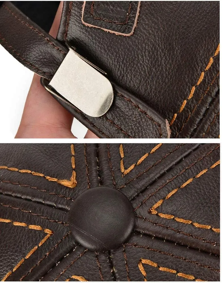 Gudessly Adjustable Men's Genuine Cowhide Leather Baseball Cap for Fall Winter Outdoor Sports Hat
