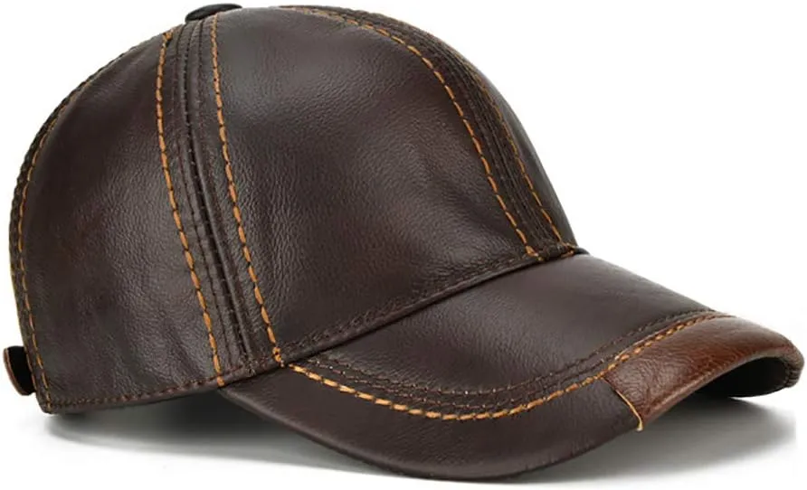 Gudessly Adjustable Men's Genuine Cowhide Leather Baseball Cap for Fall Winter Outdoor Sports Hat