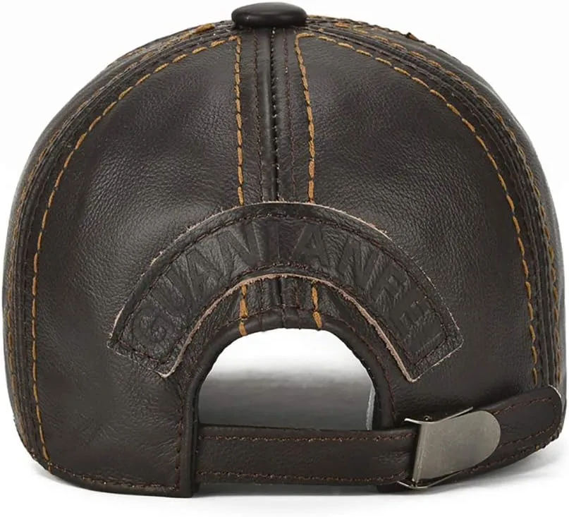 Gudessly Adjustable Men's Genuine Cowhide Leather Baseball Cap for Fall Winter Outdoor Sports Hat