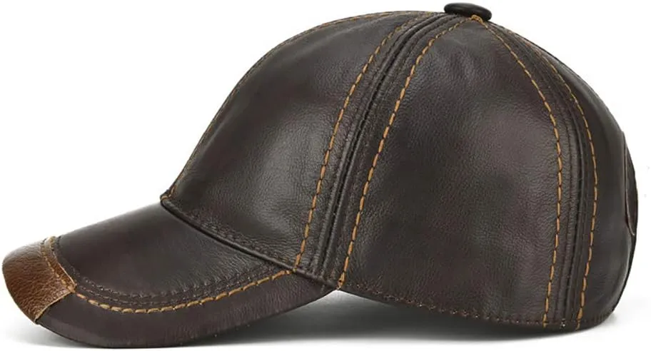 Gudessly Adjustable Men's Genuine Cowhide Leather Baseball Cap for Fall Winter Outdoor Sports Hat