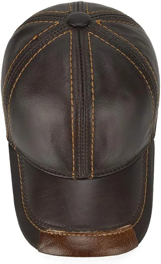 Gudessly Adjustable Men's Genuine Cowhide Leather Baseball Cap for Fall Winter Outdoor Sports Hat