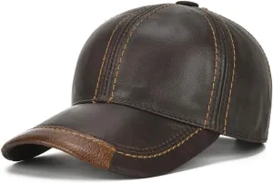 Gudessly Adjustable Men's Genuine Cowhide Leather Baseball Cap for Fall Winter Outdoor Sports Hat
