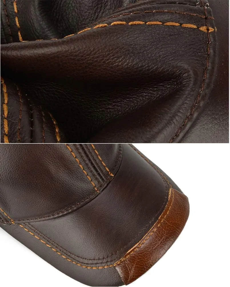 Gudessly Adjustable Men's Genuine Cowhide Leather Baseball Cap for Fall Winter Outdoor Sports Hat
