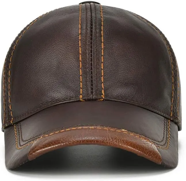 Gudessly Adjustable Men's Genuine Cowhide Leather Baseball Cap for Fall Winter Outdoor Sports Hat