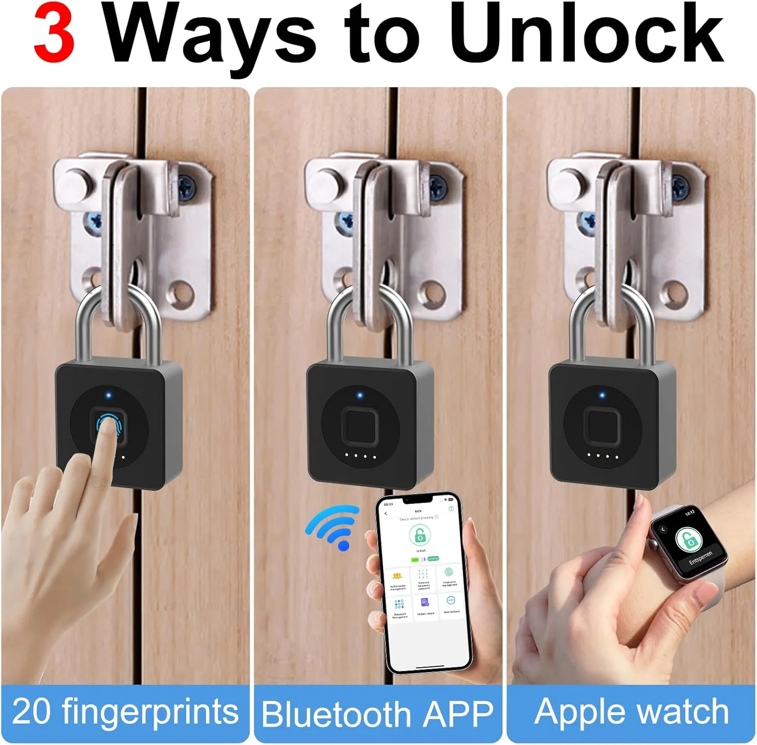 Gym Locker Padlock eLinkSmart Fingerprint Mobile APP Unlock Remote Management Outdoor Waterproof Keyless Biometric Padlock for Gym Luggage Bags Locker Storage Tool Box Gun Case Footlocker Black