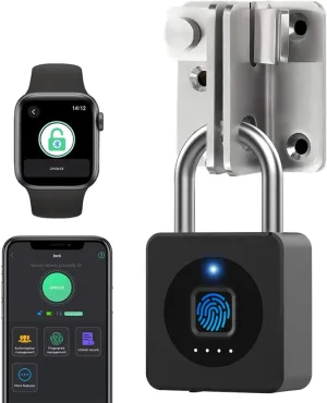 Gym Locker Padlock eLinkSmart Fingerprint Mobile APP Unlock Remote Management Outdoor Waterproof Keyless Biometric Padlock for Gym Luggage Bags Locker Storage Tool Box Gun Case Footlocker Black
