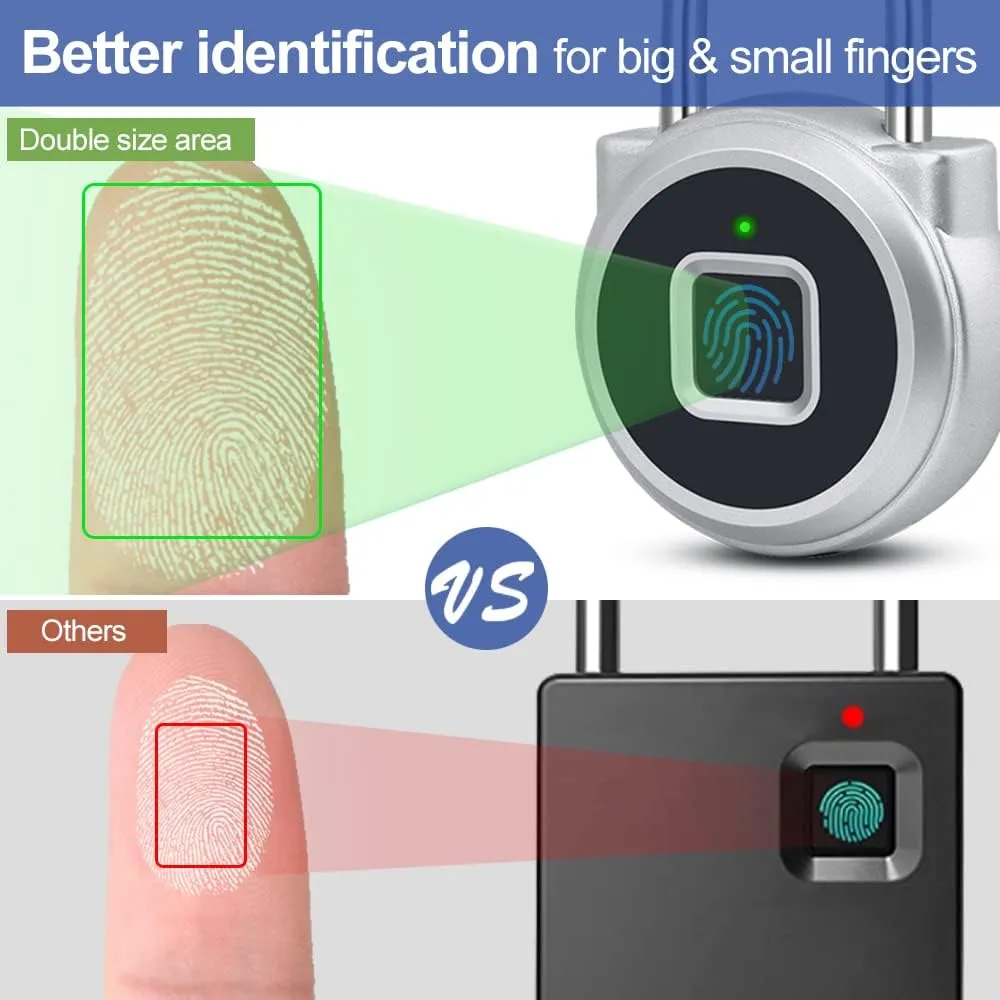 Gym Locker Padlock eLinkSmart Fingerprint Padlock Bluetooth App Authorized View Record Waterproof Security Keyless Smart Combination Lock for Outdoor Locker Backpack Gun Case Silver