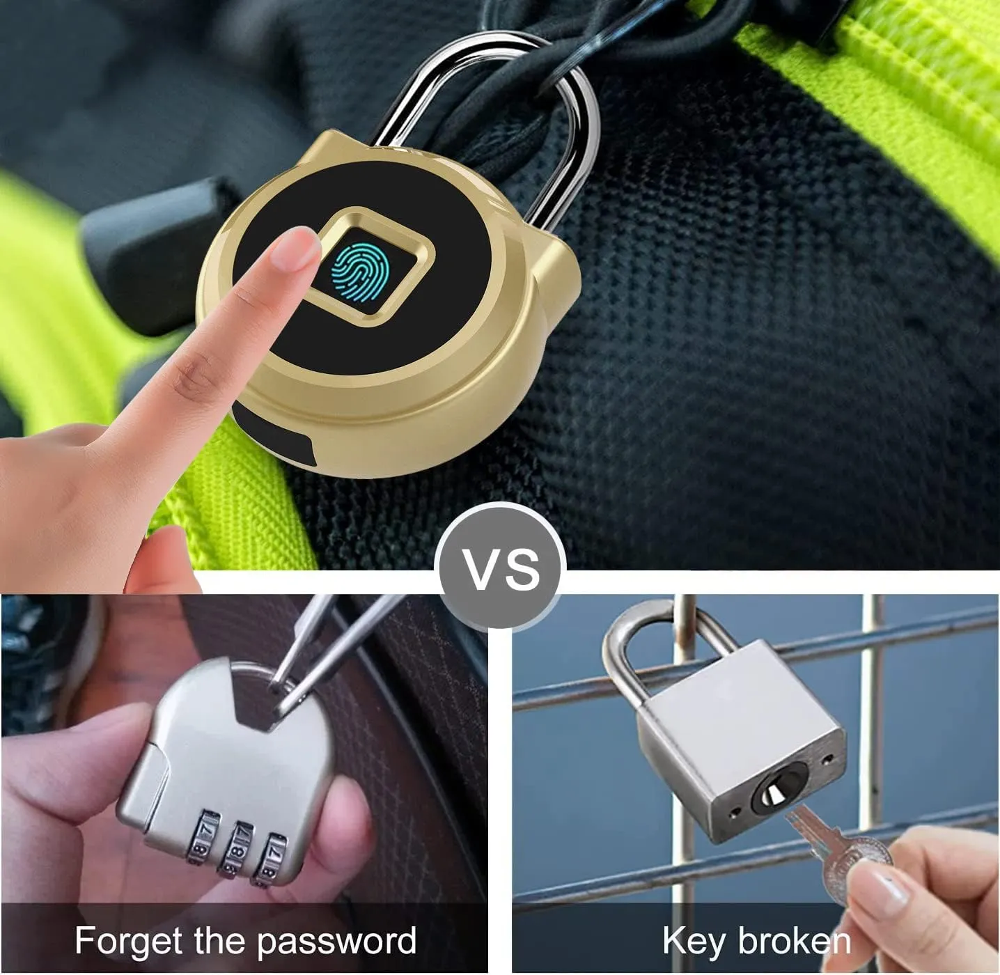 Gym Locker Padlock eLinkSmart Fingerprint Padlock with 1000  App User - Outdoor Waterproof Security Smart Lock for Gym Locker Backpack Gun Case Field Box Gold Support iOS Watch