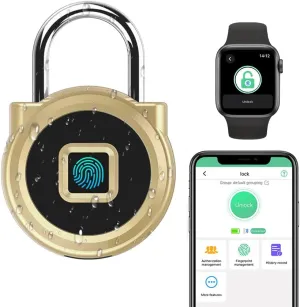 Gym Locker Padlock eLinkSmart Fingerprint Padlock with 1000  App User - Outdoor Waterproof Security Smart Lock for Gym Locker Backpack Gun Case Field Box Gold Support iOS Watch