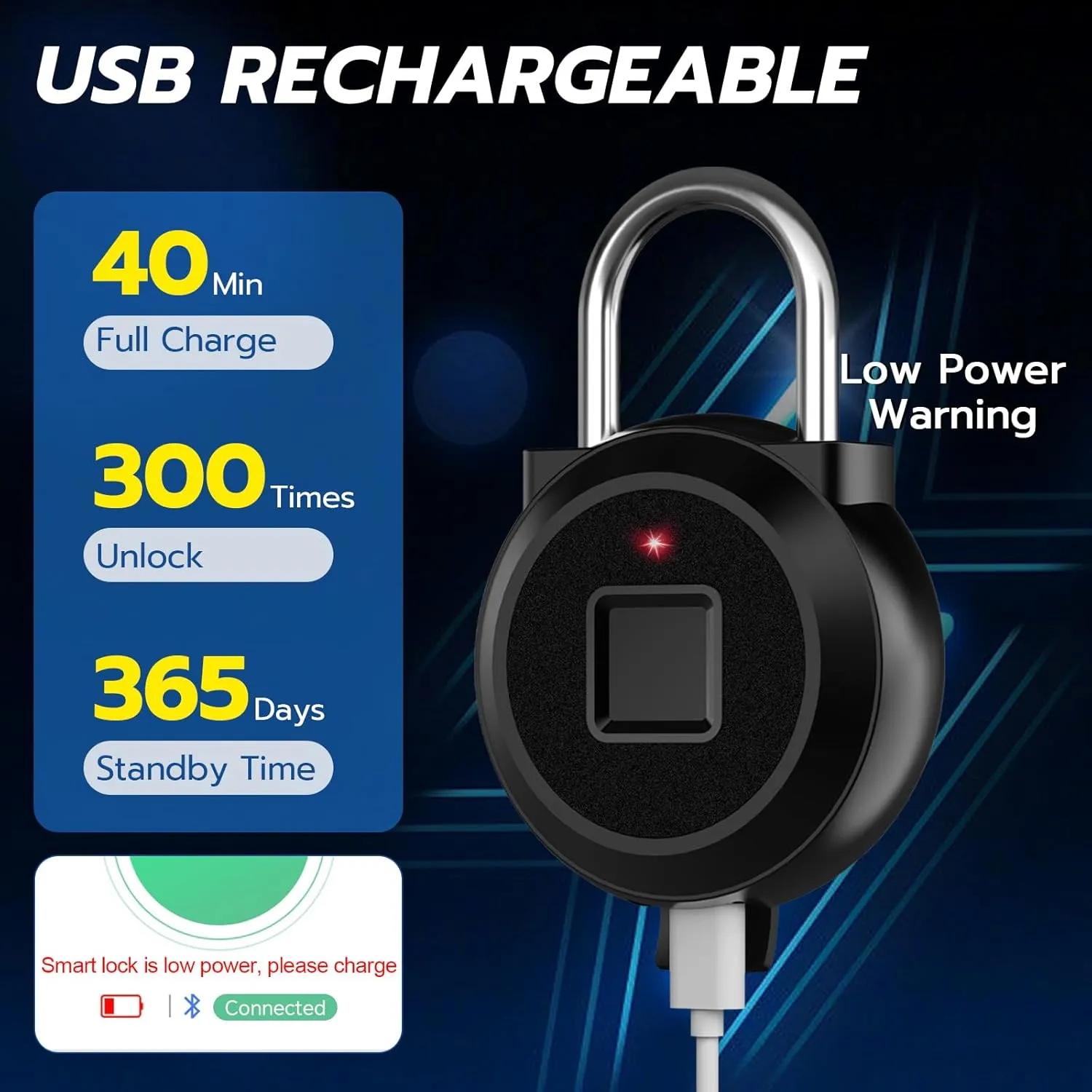 Gym Locker Padlock Fingerprint Padlock eLinkSmart - Waterproof Keyless Smart Lock Bluetooth App Authorized View Record Combination Padlock for School Gym Locker Gun Case Field Box Black