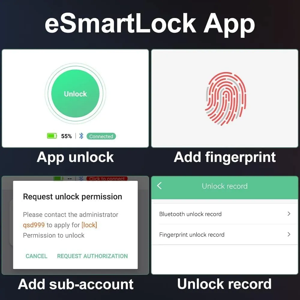 Gym Locker Padlock Fingerprint Padlock eLinkSmart - Waterproof Keyless Smart Lock Bluetooth App Authorized View Record Combination Padlock for School Gym Locker Gun Case Field Box Black
